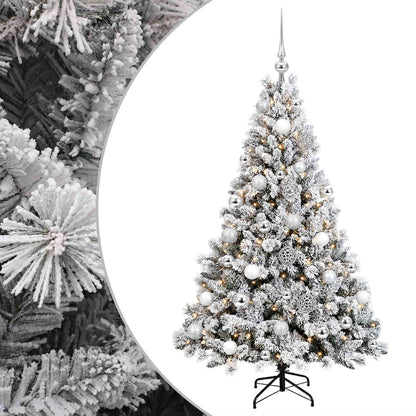 Konstgjord julgran med kulor 120 cm 150 LED-lampor Varmvit