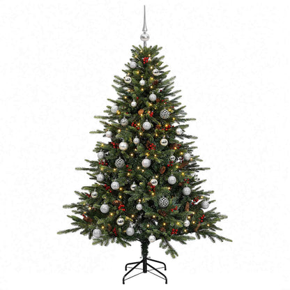 Konstgjord julgran med julkulor 150 cm 150 LED-lampor Varmvit