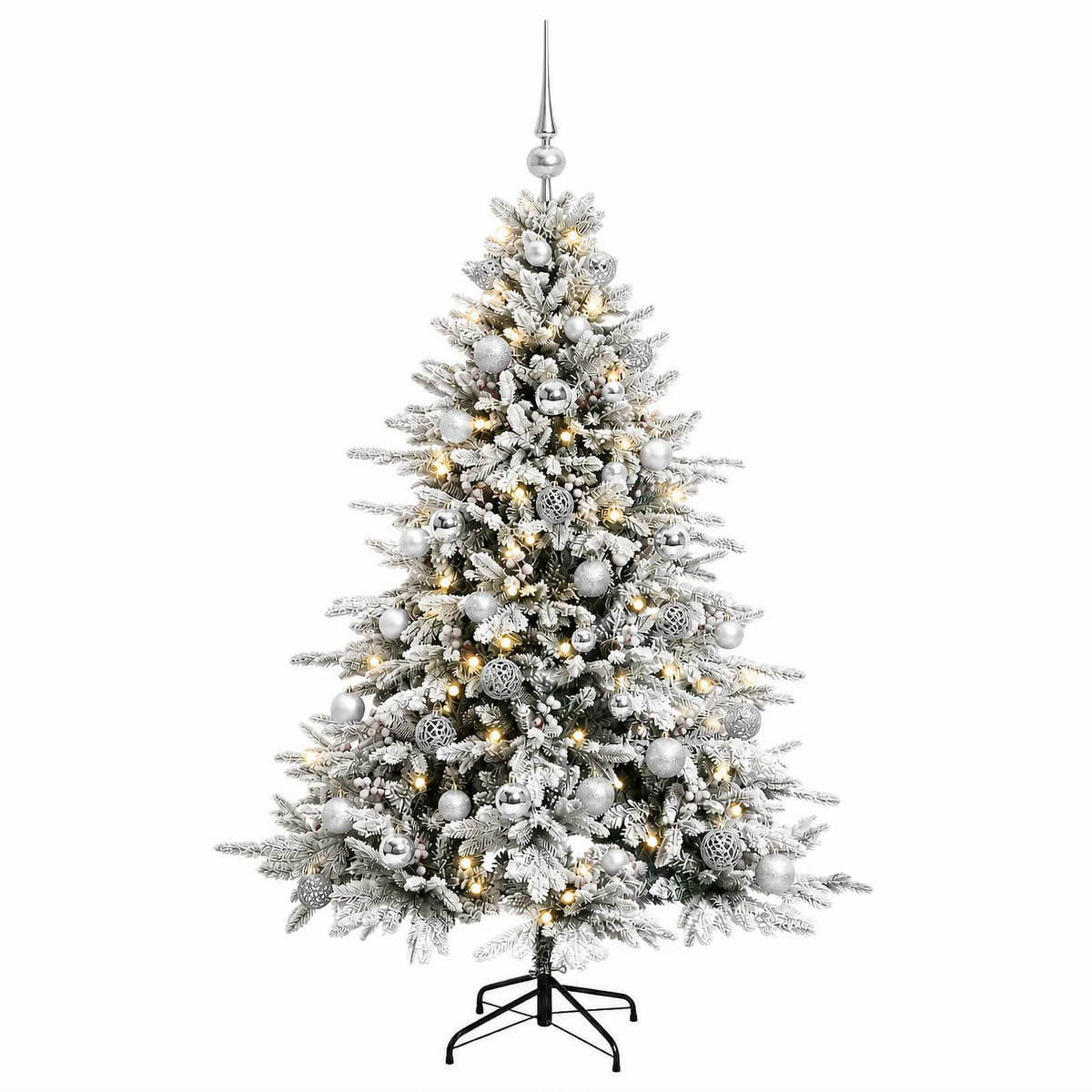 Konstgjord julgran med julkulor 120 cm 150 LED-lampor Varmvit