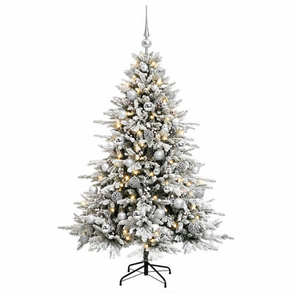 Konstgjord julgran med julkulor 120 cm 150 LED-lampor Varmvit