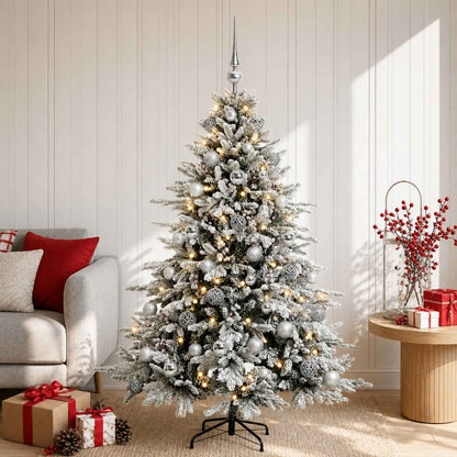Konstgjord julgran med julkulor 120 cm 150 LED-lampor Varmvit