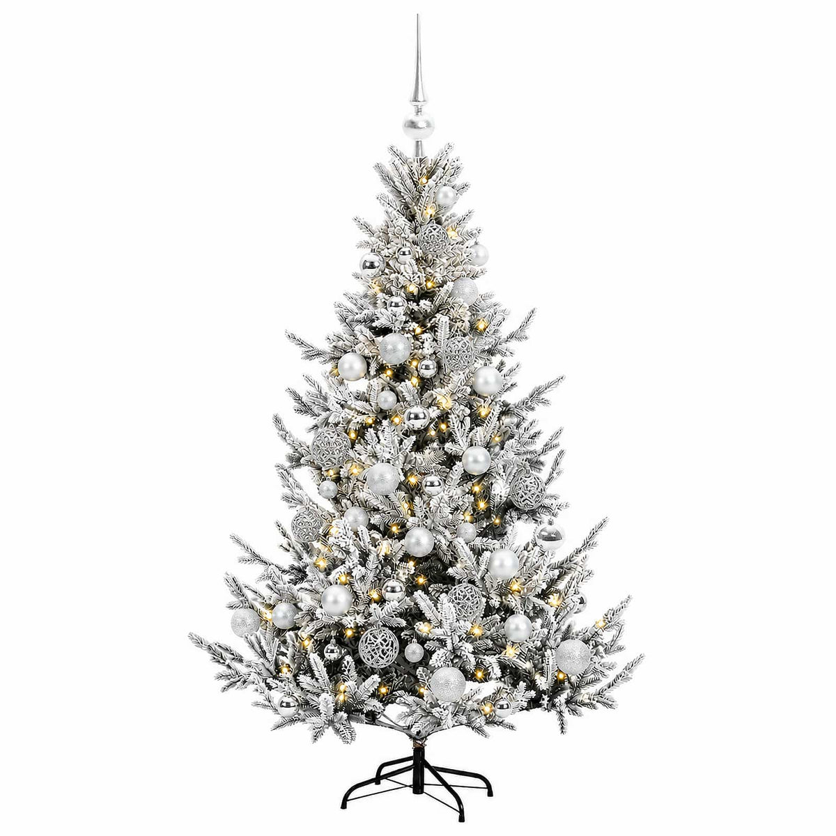 Konstgjord julgran med julkulor 120 cm 150 LED-lampor Varmvit