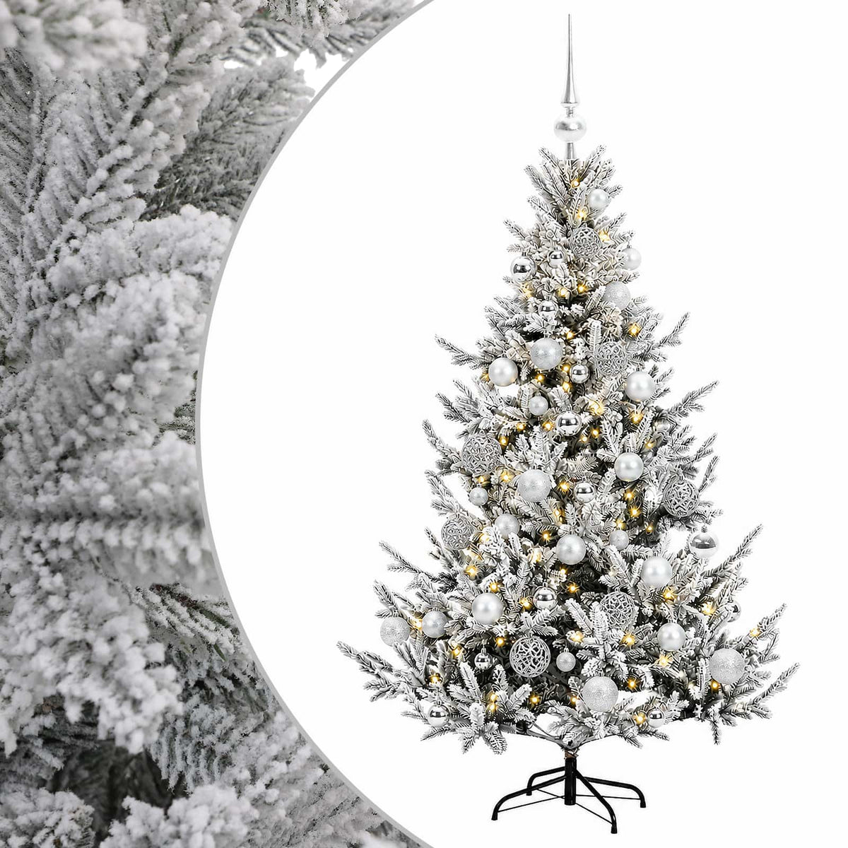 Konstgjord julgran med julkulor 150 cm 150 LED-lampor Varmvit
