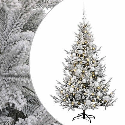 Konstgjord julgran med julkulor 150 cm 150 LED-lampor Varmvit