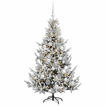 Konstgjord julgran med julkulor 150 cm 150 LED-lampor Varmvit