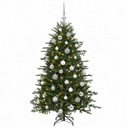 Konstgjord julgran med julkulor 120 cm 150 LED-lampor Varmvit
