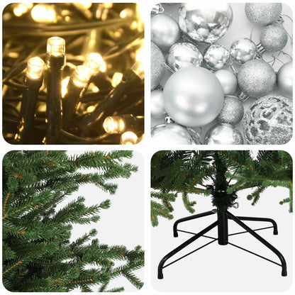 Konstgjord julgran med julkulor 150 cm 150 LED-lampor Varmvit