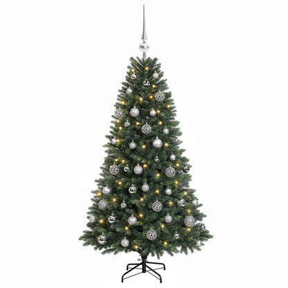 Konstgjord julgran med kulor 150 cm 150 LED-lampor Varmvit