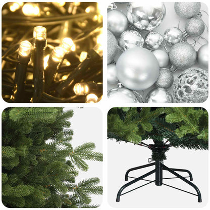 Konstgjord julgran med julkulor 150 cm 150 LED-lampor Varmvit