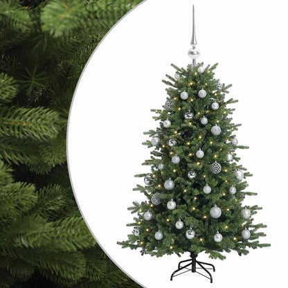 Konstgjord julgran med julkulor 150 cm 150 LED-lampor Varmvit