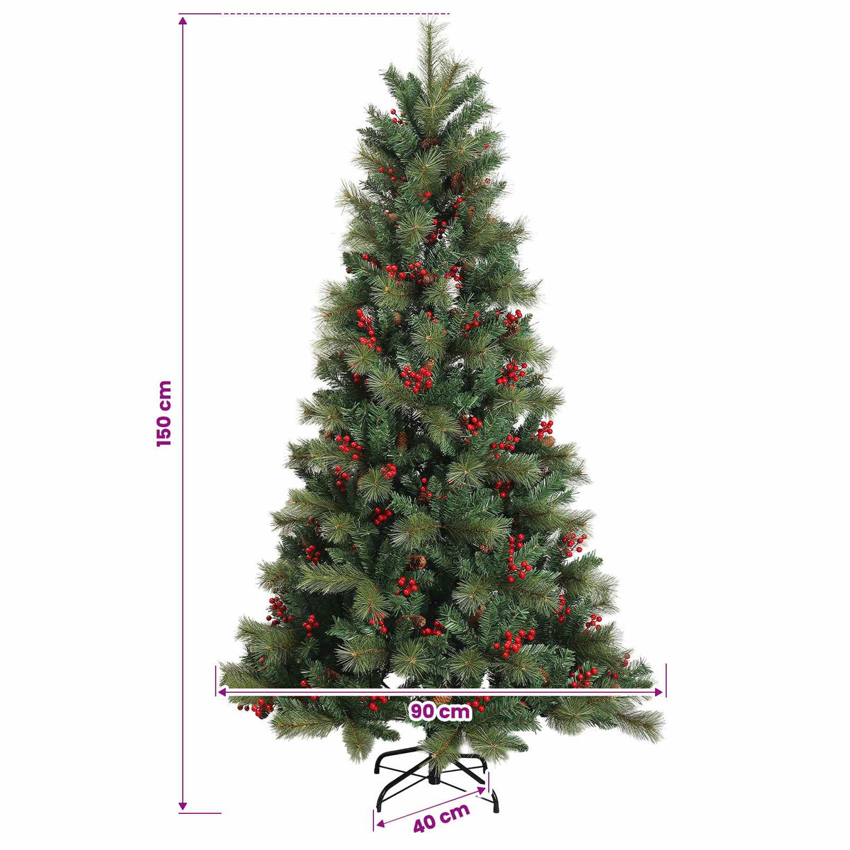 Konstgjord julgran med julkulor 150 cm 150 LED-lampor Varmvit