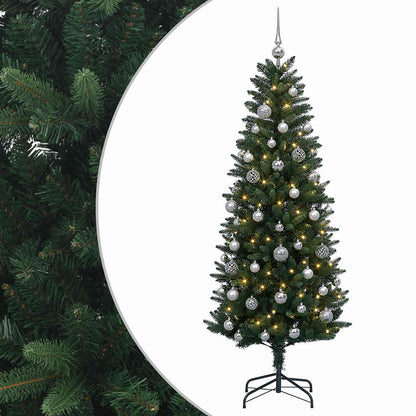 Konstgjord julgran med kulor 120 cm 150 LED-lampor Varmvit