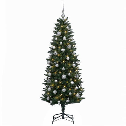 Konstgjord julgran med kulor 120 cm 150 LED-lampor Varmvit