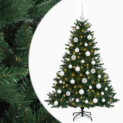 Konstgjord julgran med julkulor 120 cm 150 LED-lampor Varmvit