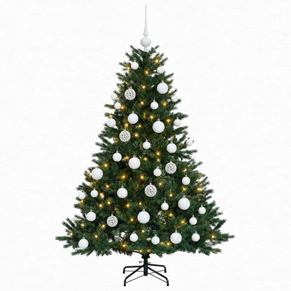 Konstgjord julgran med julkulor 150 cm 150 LED-lampor Varmvit