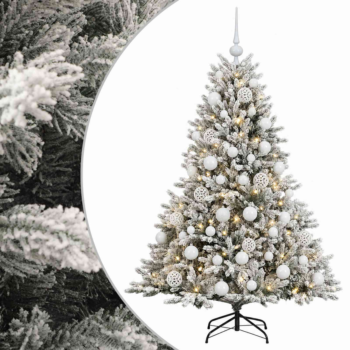 Konstgjord julgran med julkulor 120 cm 150 LED-lampor Varmvit