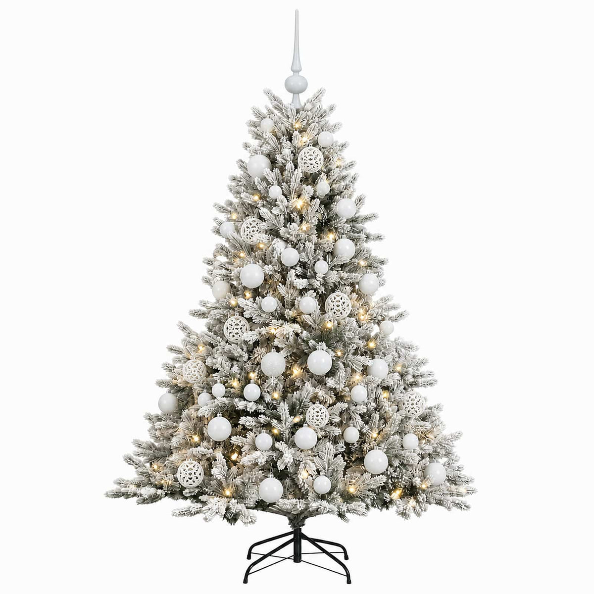 Konstgjord julgran med julkulor 120 cm 150 LED-lampor Varmvit