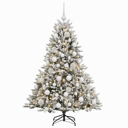 Konstgjord julgran med julkulor 150 cm 150 LED-lampor Varmvit