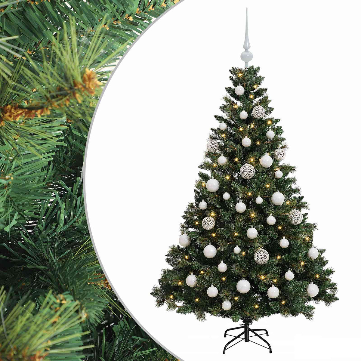 Konstgjord julgran med kulor 150 cm 150 LED-lampor Varmvit