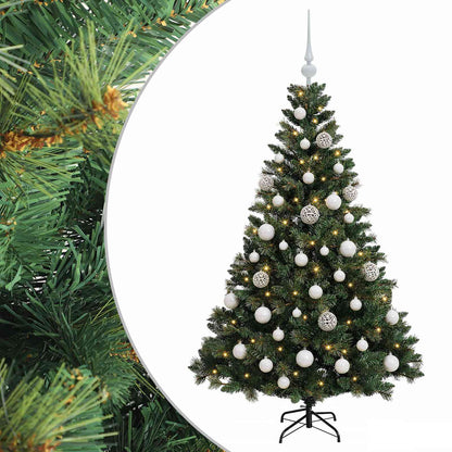 Konstgjord julgran med kulor 150 cm 150 LED-lampor Varmvit