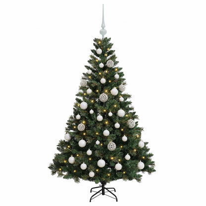 Konstgjord julgran med kulor 150 cm 150 LED-lampor Varmvit