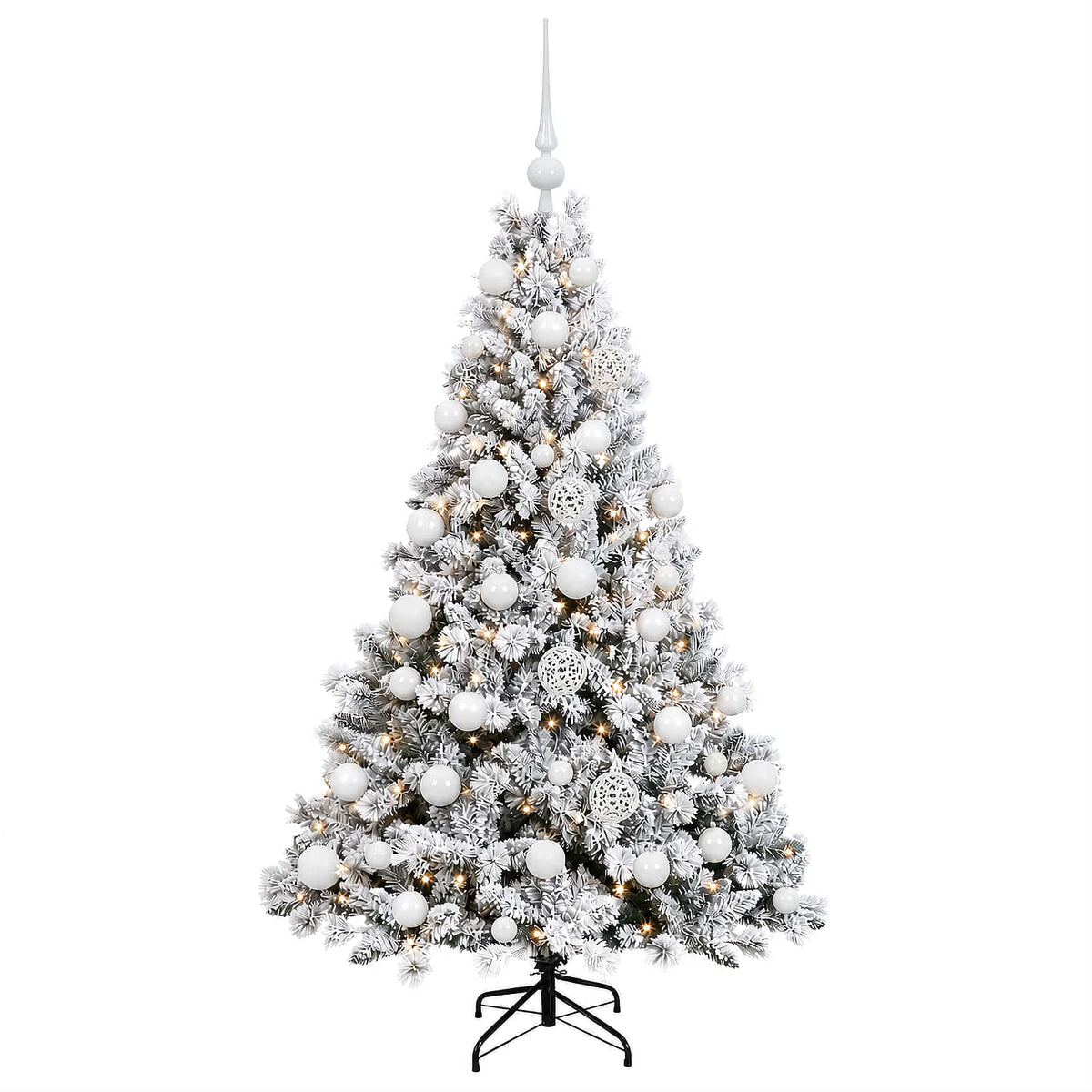 Konstgjord julgran med kulor 120 cm 150 LED-lampor Varmvit