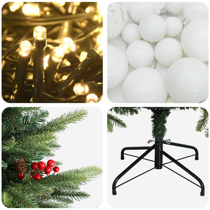 Konstgjord julgran med julkulor 120 cm 150 LED-lampor Varmvit