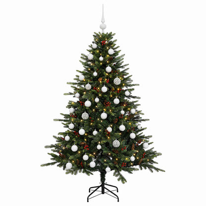 Konstgjord julgran med julkulor 150 cm 150 LED-lampor Varmvit