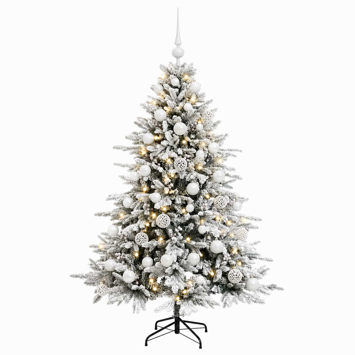 Konstgjord julgran med julkulor 120 cm 150 LED-lampor Varmvit