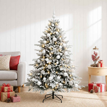 Konstgjord julgran med julkulor 150 cm 150 LED-lampor Varmvit