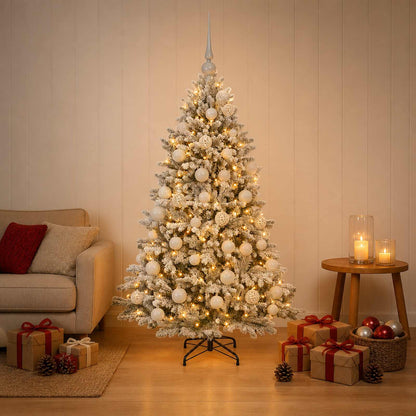 Konstgjord julgran med kulor 150 cm 150 LED-lampor Varmvit