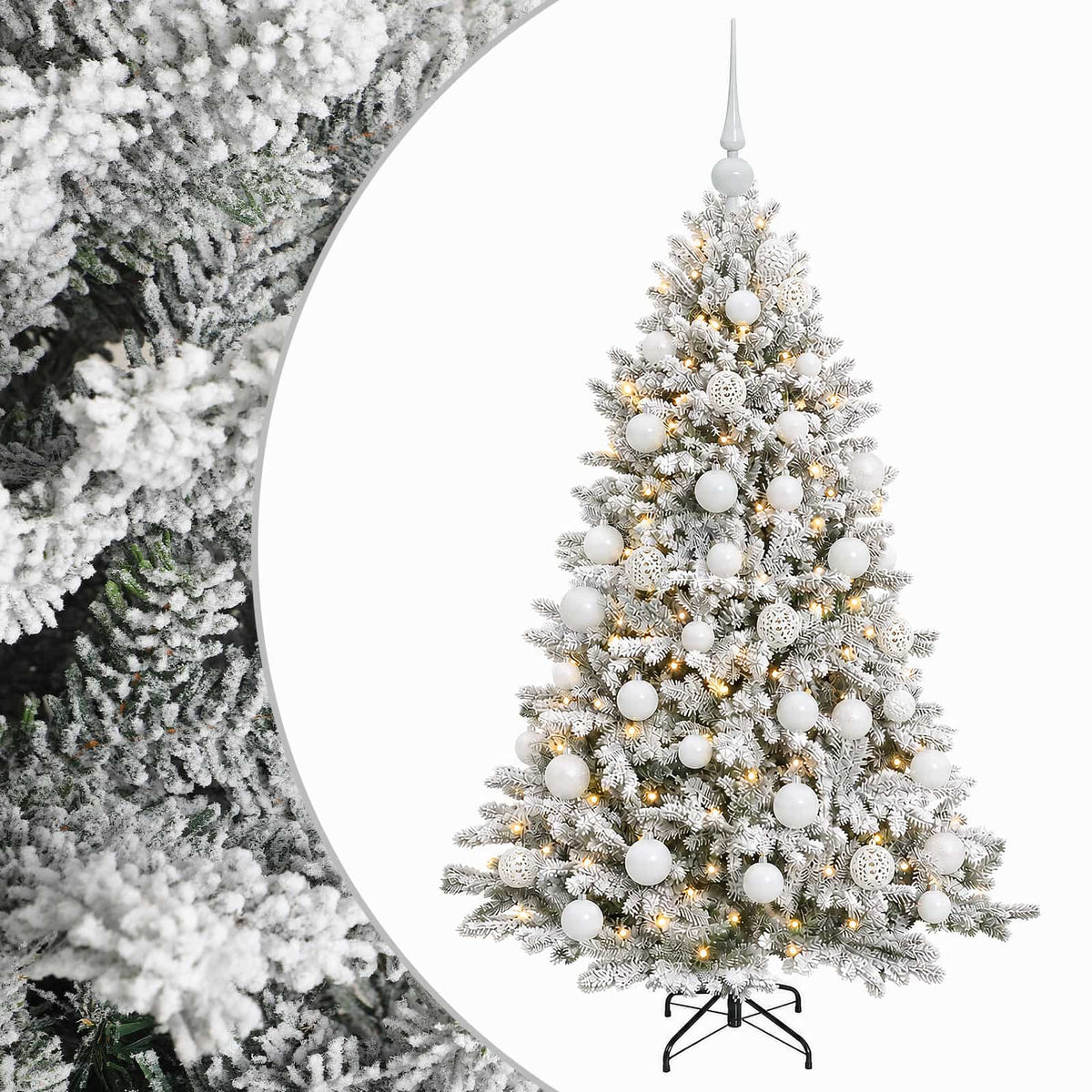 Konstgjord julgran med kulor 150 cm 150 LED-lampor Varmvit