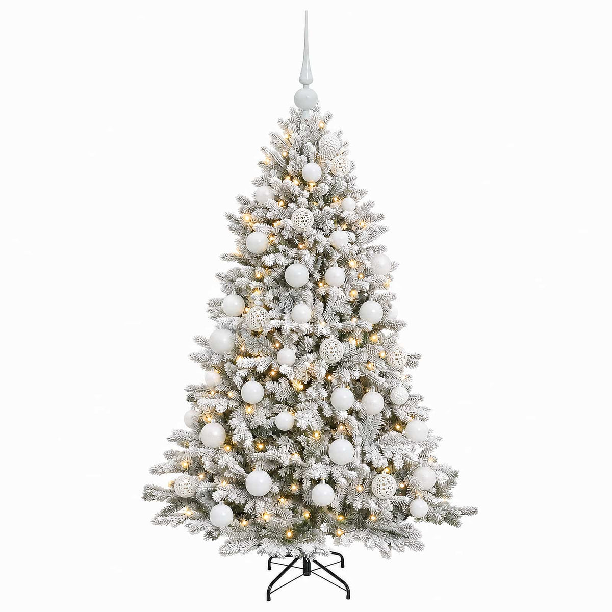 Konstgjord julgran med kulor 150 cm 150 LED-lampor Varmvit