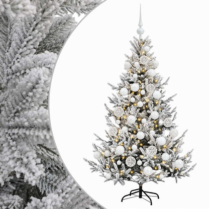 Konstgjord julgran med julkulor 150 cm 150 LED-lampor Varmvit