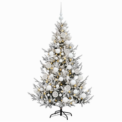 Konstgjord julgran med julkulor 150 cm 150 LED-lampor Varmvit