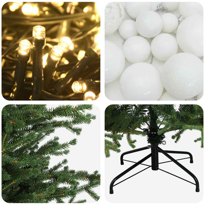 Konstgjord julgran med julkulor 150 cm 150 LED-lampor Varmvit