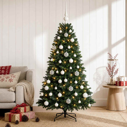 Konstgjord julgran med kulor 150 cm 150 LED-lampor Varmvit