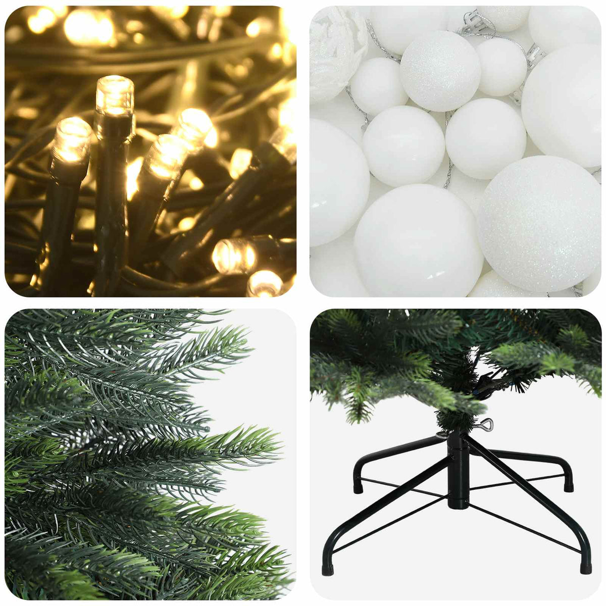 Konstgjord julgran med kulor 150 cm 150 LED-lampor Varmvit