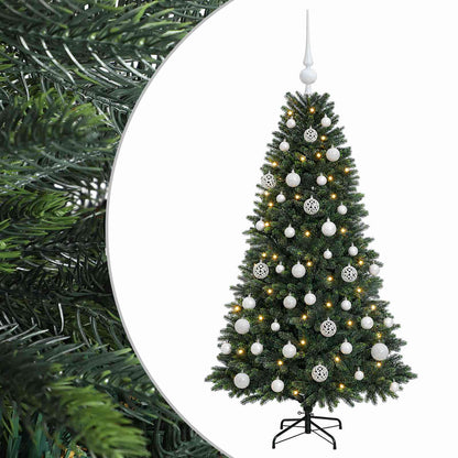 Konstgjord julgran med kulor 150 cm 150 LED-lampor Varmvit
