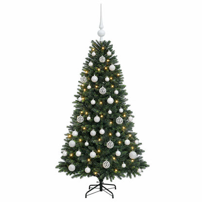 Konstgjord julgran med kulor 150 cm 150 LED-lampor Varmvit