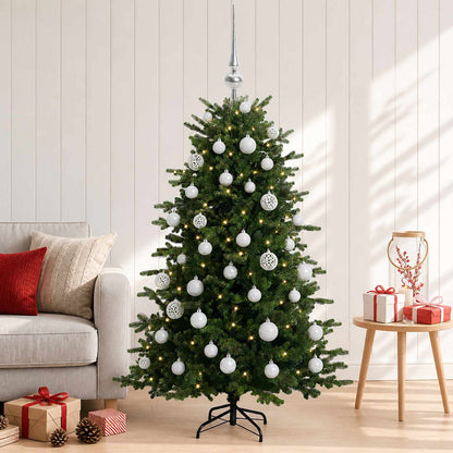 Konstgjord julgran med julkulor 150 cm 150 LED-lampor Varmvit