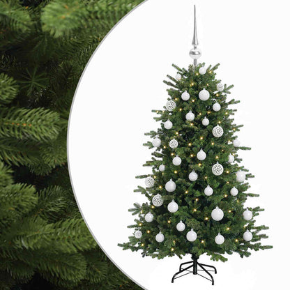 Konstgjord julgran med julkulor 150 cm 150 LED-lampor Varmvit