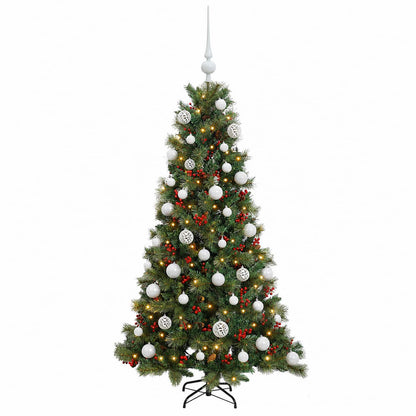 Konstgjord julgran med julkulor 150 cm 150 LED-lampor Varmvit