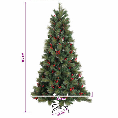 Konstgjord julgran med julkulor 150 cm 150 LED-lampor Varmvit