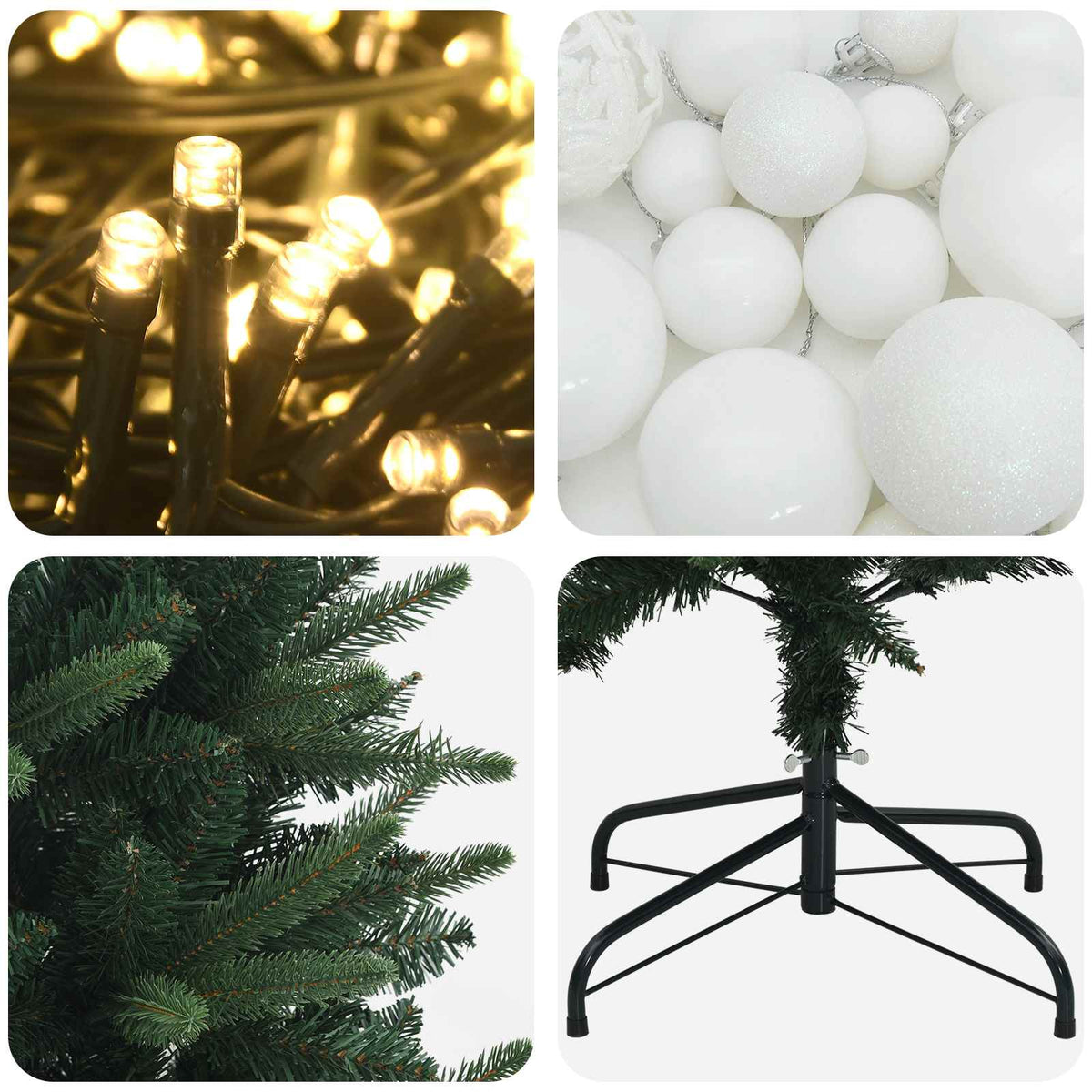Konstgjord julgran med kulor 120 cm 150 LED-lampor Varmvit
