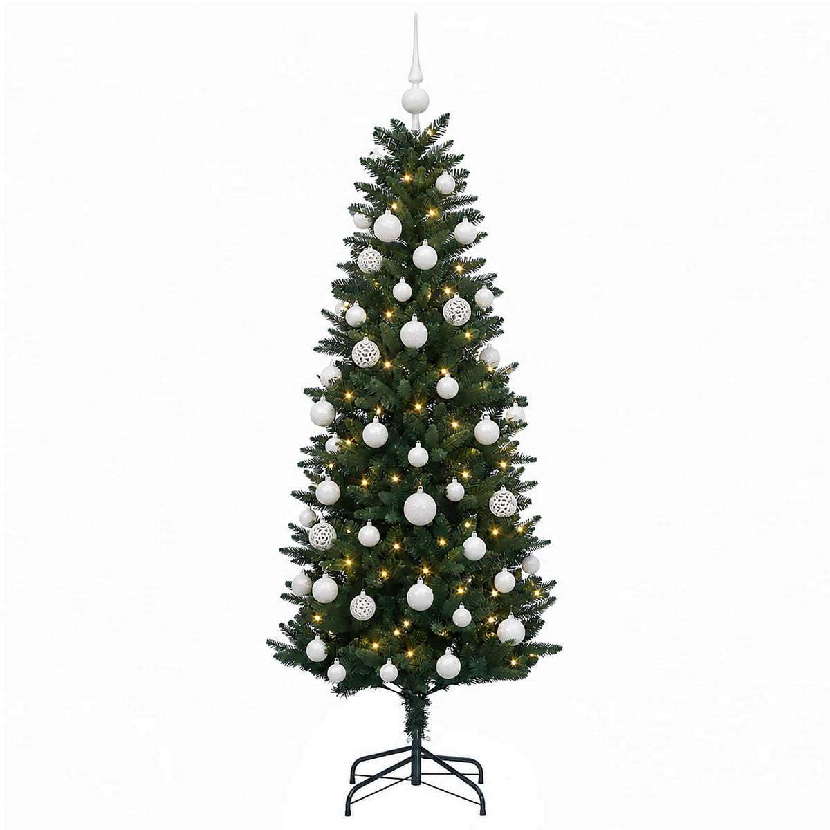 Konstgjord julgran med kulor 120 cm 150 LED-lampor Varmvit