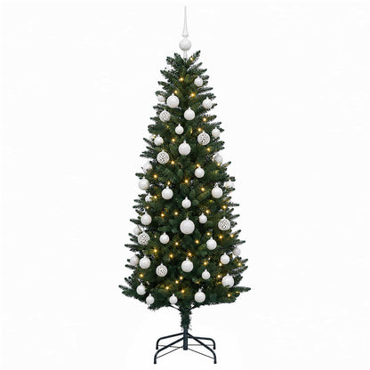 Konstgjord julgran med kulor 150 cm 150 LED-lampor Varmvit