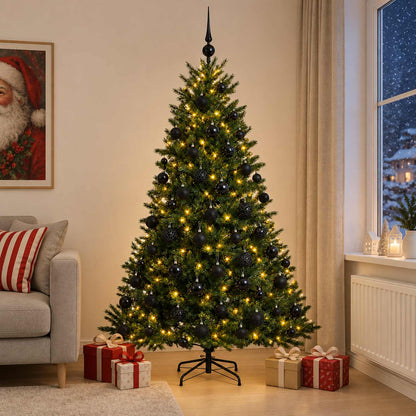 Konstgjord julgran med julkulor 180 cm 300 LED-lampor Varmvit