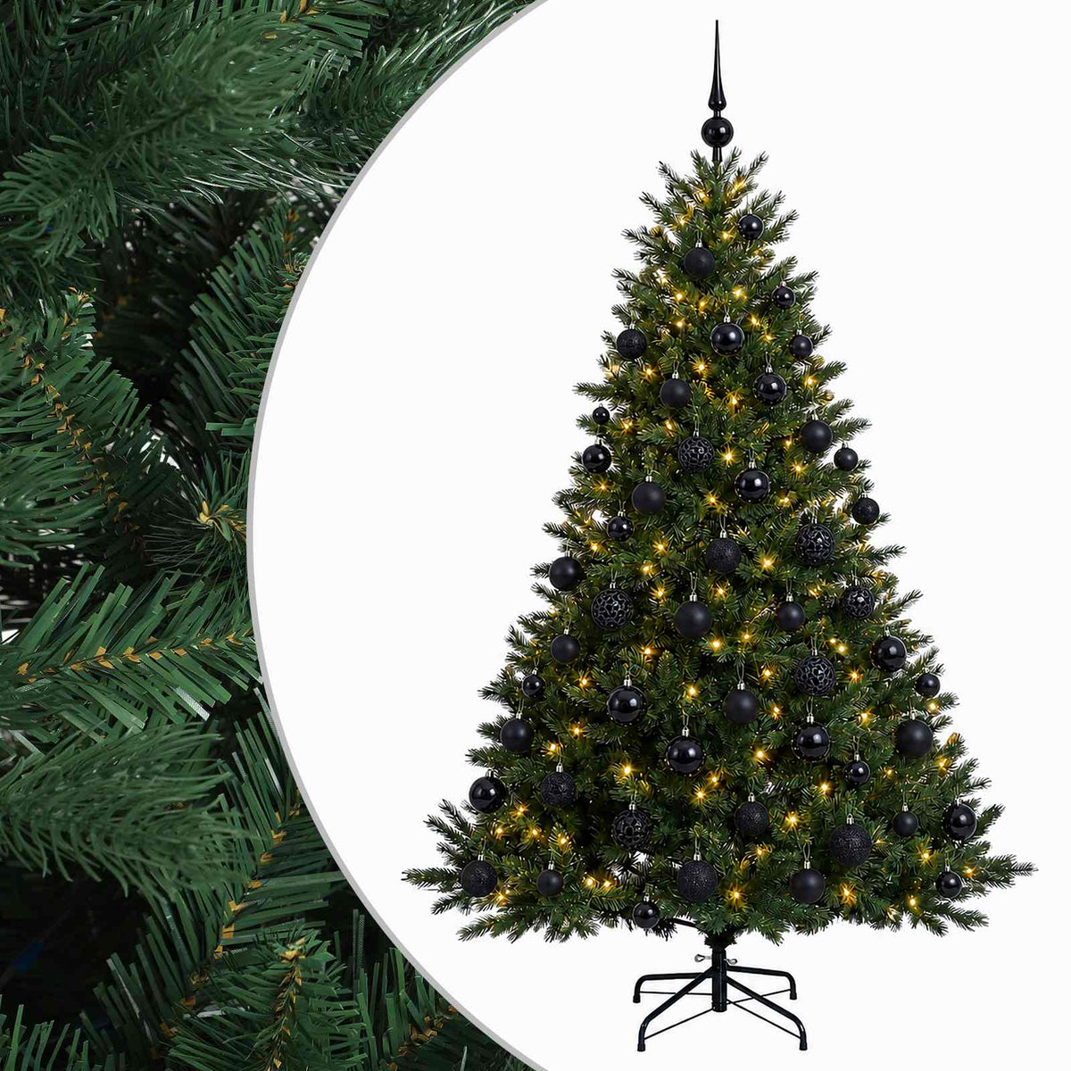 Konstgjord julgran med julkulor 180 cm 300 LED-lampor Varmvit