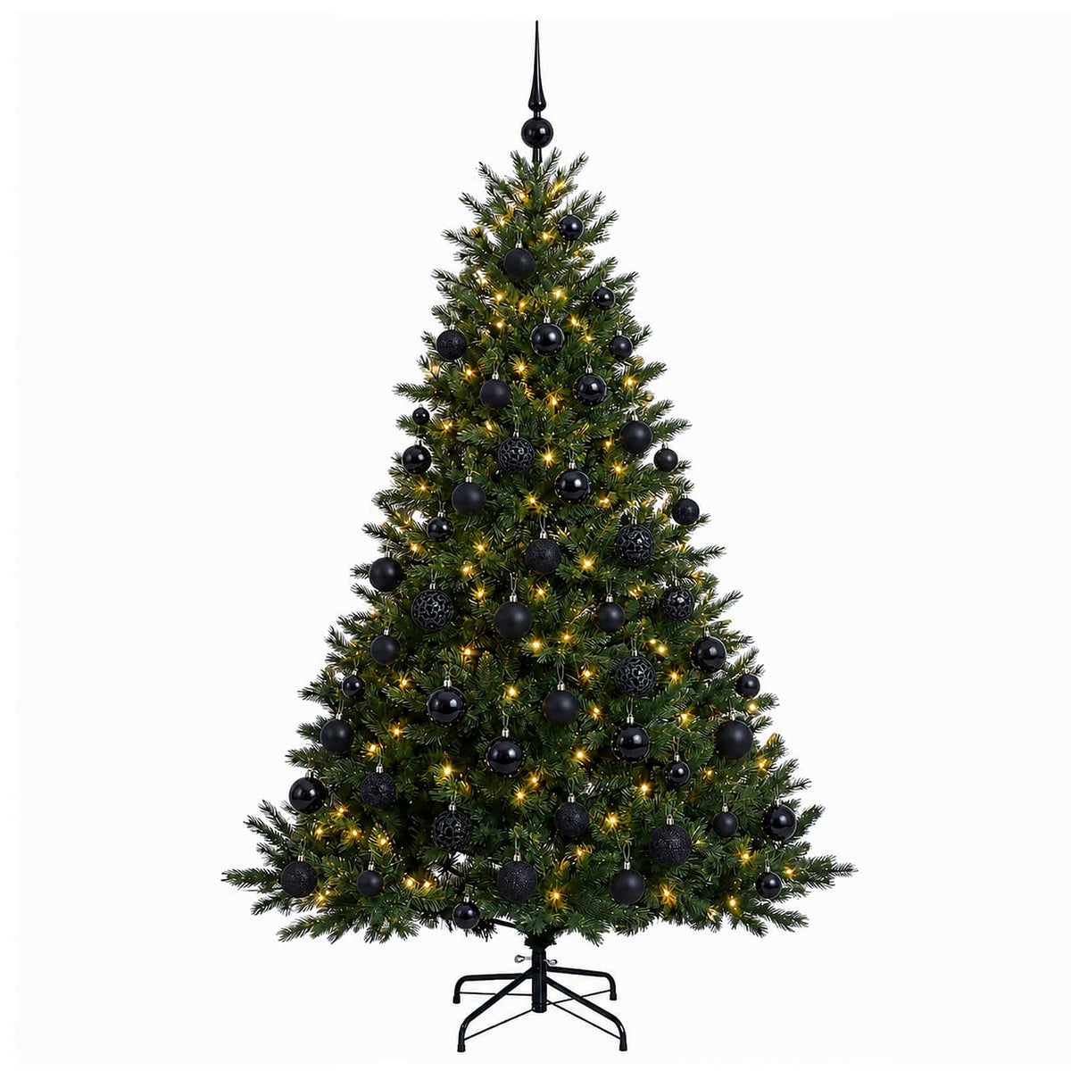 Konstgjord julgran med julkulor 180 cm 300 LED-lampor Varmvit